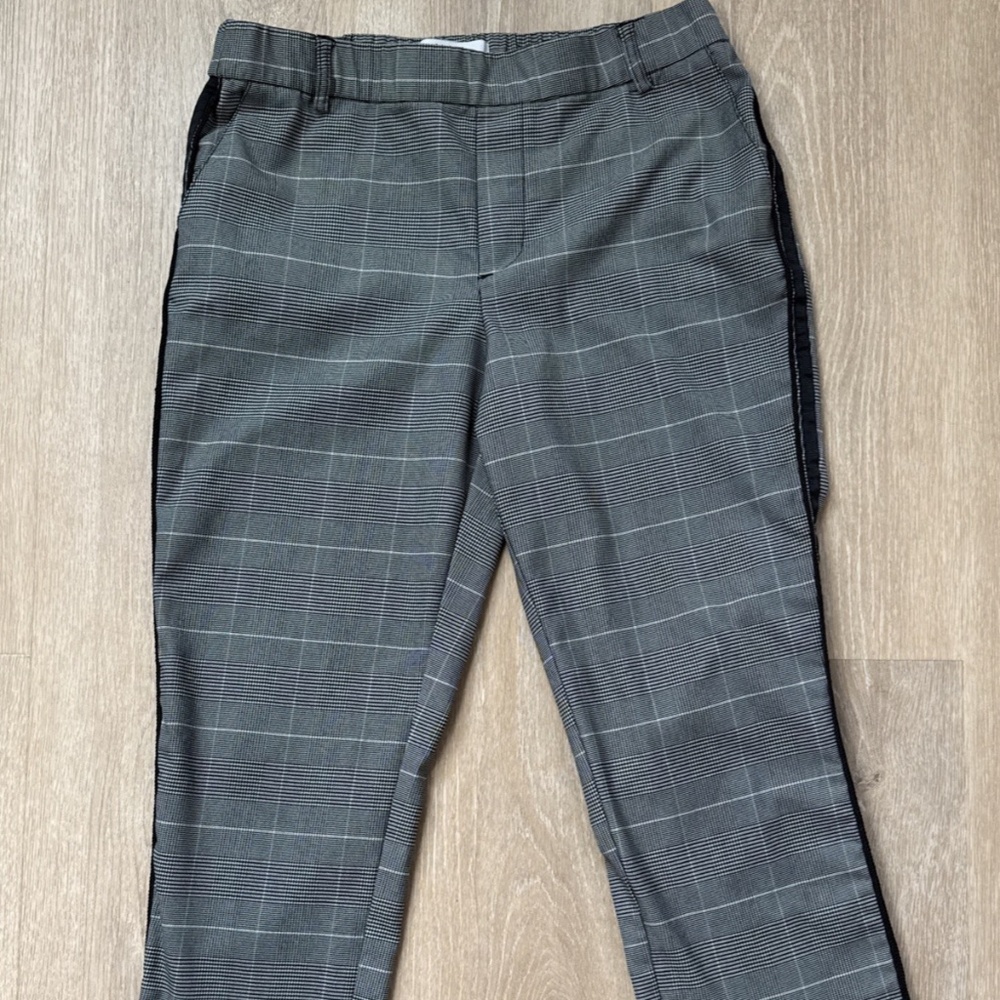 Women's Tuxedo Pants Size Medium Gray Plaid Cuffed Elastic Waist By AF Studio